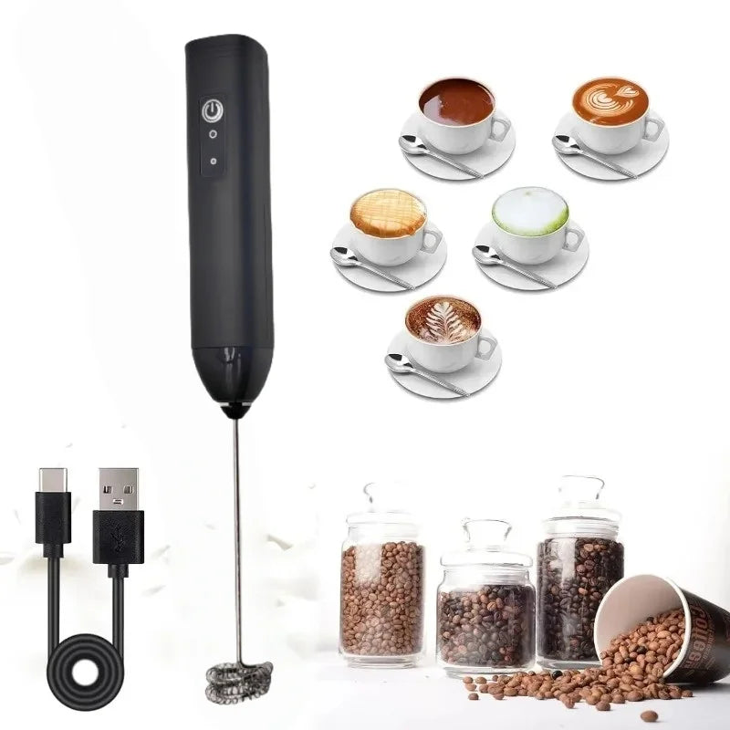 MINI Milk Frother USB Rechargeable 3 Speeds Foam Maker Coffee Whisk Mixer Electric Handle Blender Egg Beater