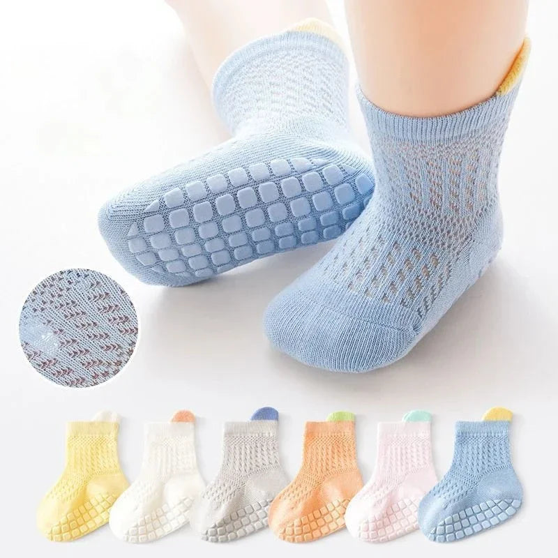 3pairs/lot 6 Colored Of Net Eye Non-slip Baby Girl Sock Hollow-out Breathable Thin Infant Girl Cotton Socks Children's Socks Kit
