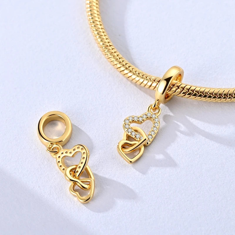Original 925 Sterling Silver Charm Bead Golden Series Zircon Pendant Fit Original Bracelet Necklace For Women DIY Jewelry Gift