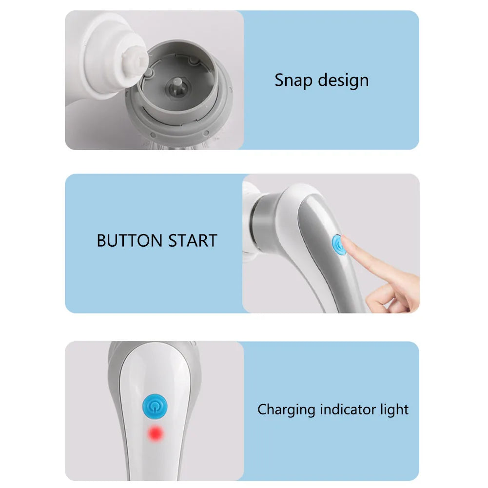 Electric Clean Brush Multifunctional Kitchen Home Cleaning Brush 3 Replaceable Brush Heads Bathroom Kitchen Cleaner