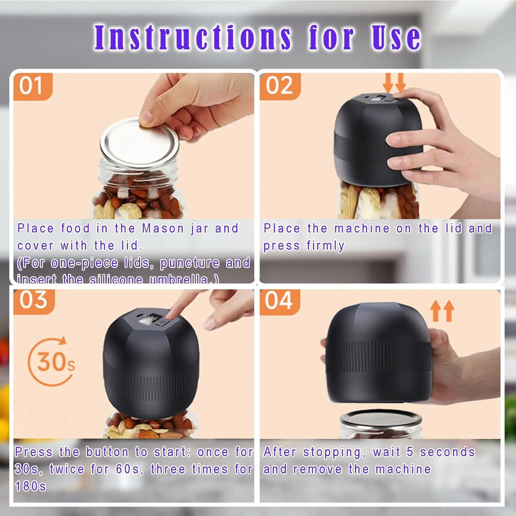 Kitchen Min Mason Jar Vacuum Sealer Kit Pump Machine Electric Automatic Jar Sealer Set for Food Preservation with Mason Jar Lids
