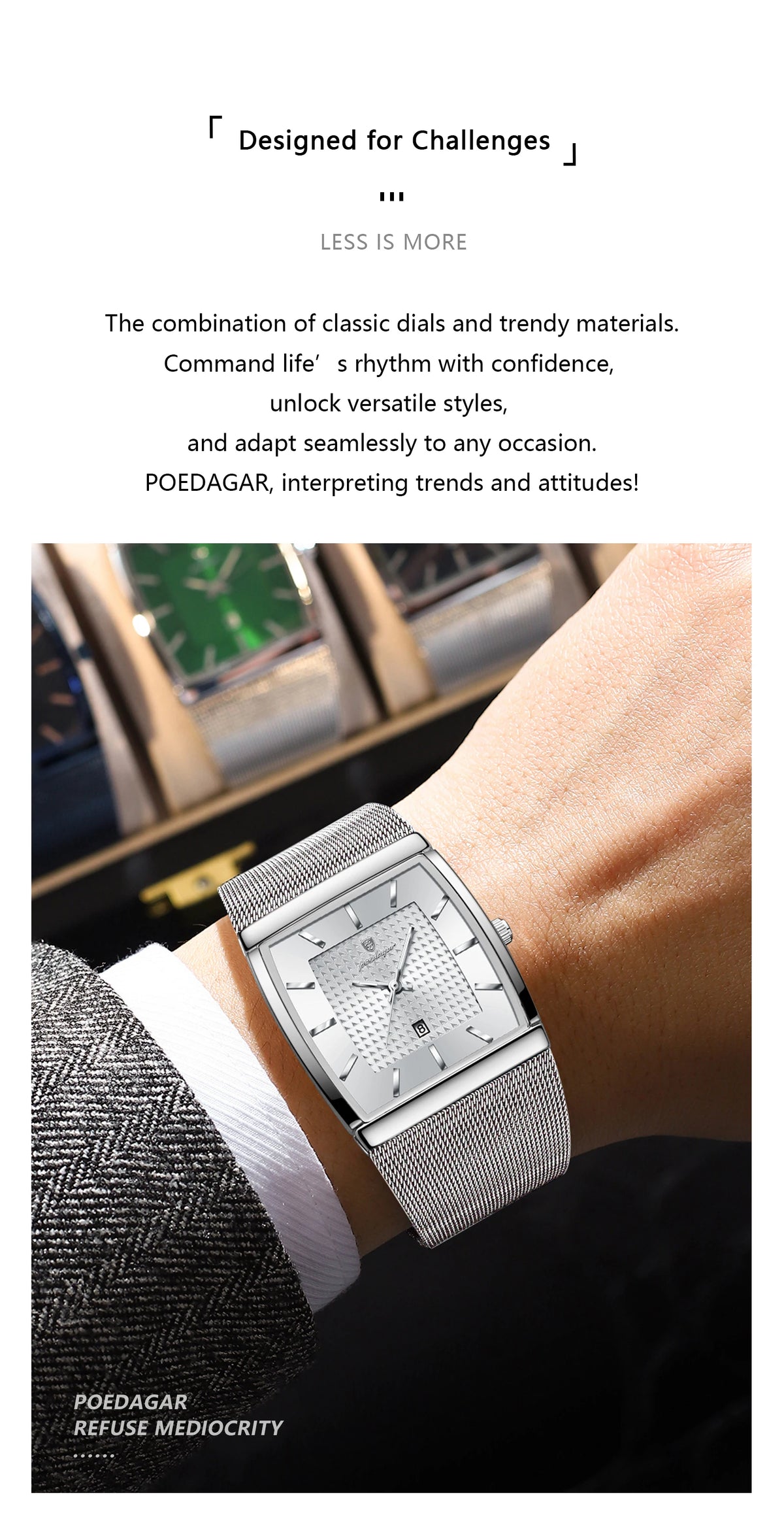 POEDAGAR Luxury Business Men's Watch Stainless Steel Mesh Waterproof Luminous Man Wristwatch Date Quartz Fashion Watches For Men