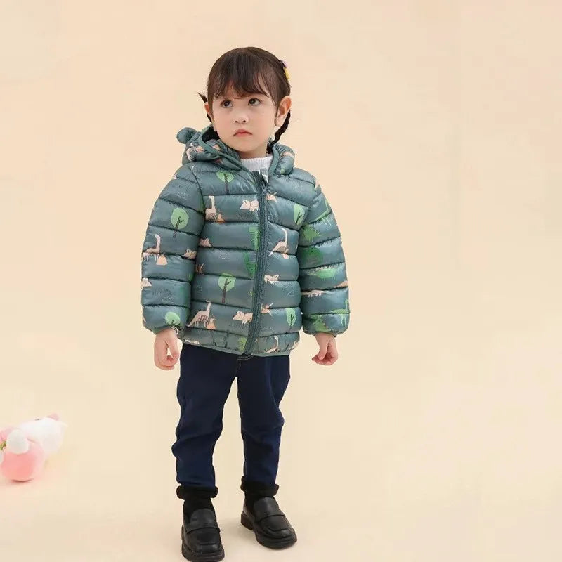 Boys Girls Lightweight Down Jacket Baby Hooded  Zipper Coats Autumn Winter Warm Outerwear 0-5 Years Kids Christmas Birthday Gift