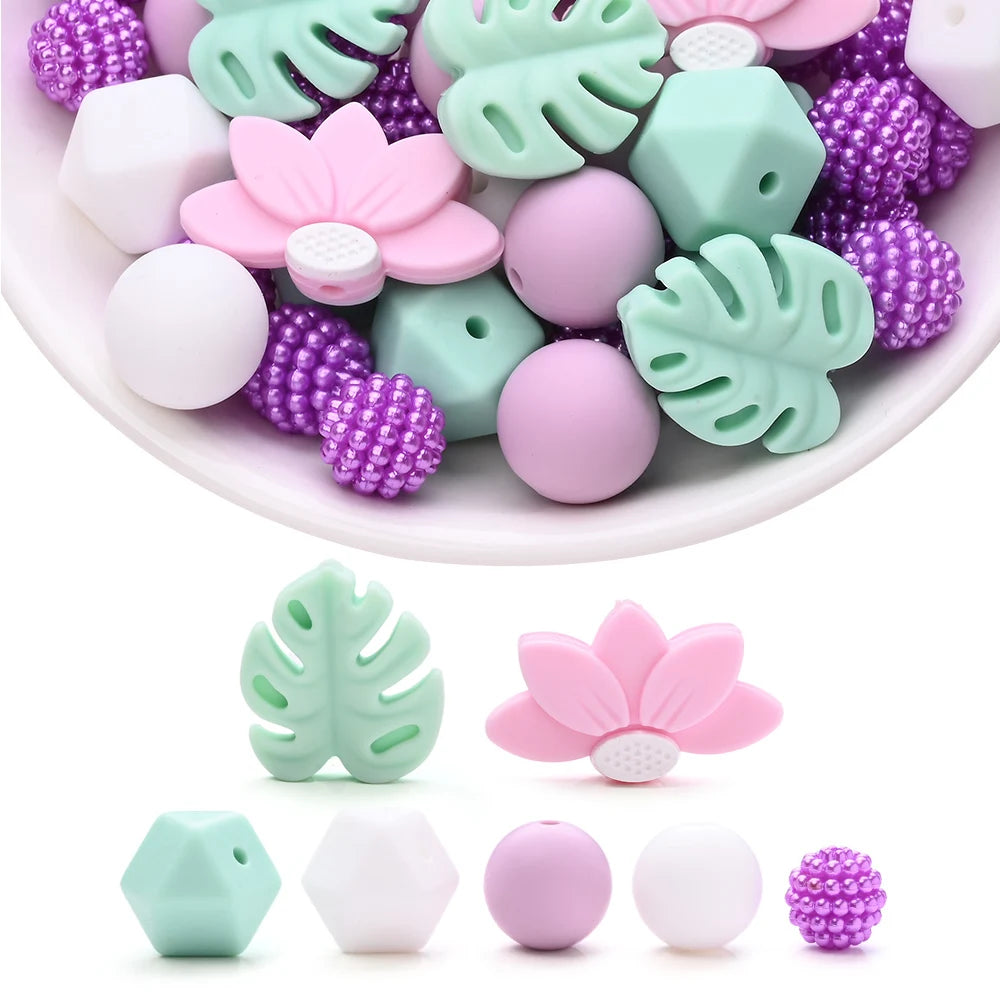 7Pcs Silicone Bead Set Soft Non Toxic Biteable Silicone Beads for Handmade Pacifier Chain Teeth Grinding Jewelry