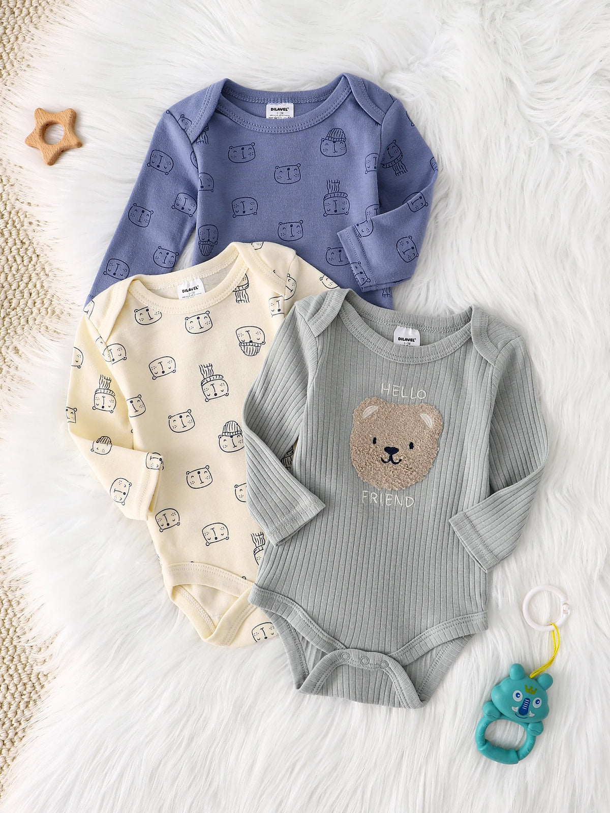Baby Boy Onesie 3PCS New Style Baby Boy Clothes Spring/Autumn Long-Sleeved Onesie Cotton Fabric Suitable for 0-9 Months