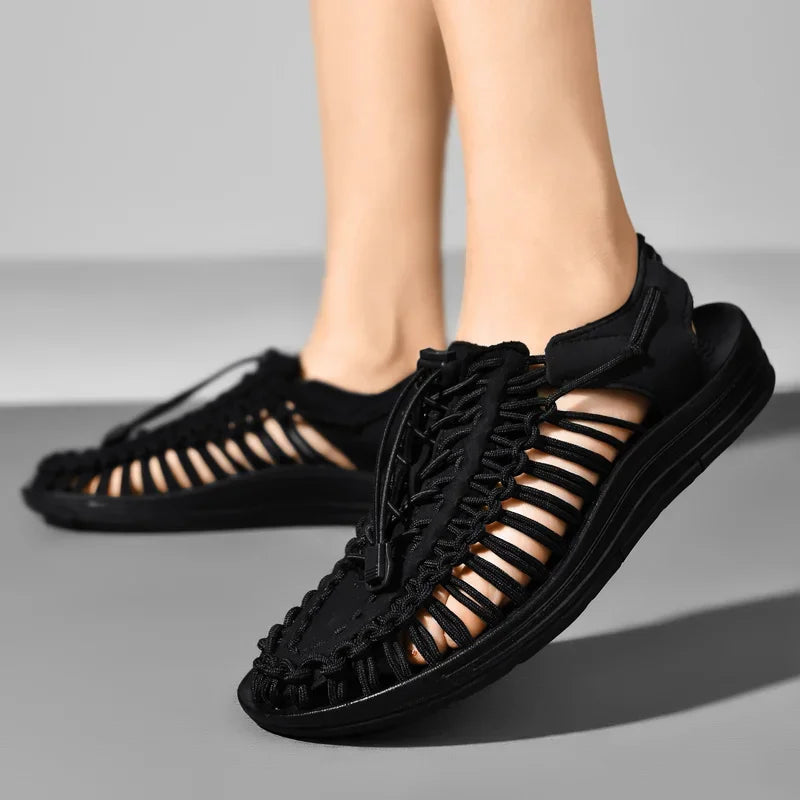 Summer Men Sandals Fashion Handmade Weaving Design Beach Sandals Breathable Casual Flat Sandals Outdoor Couples Sandals Size 48