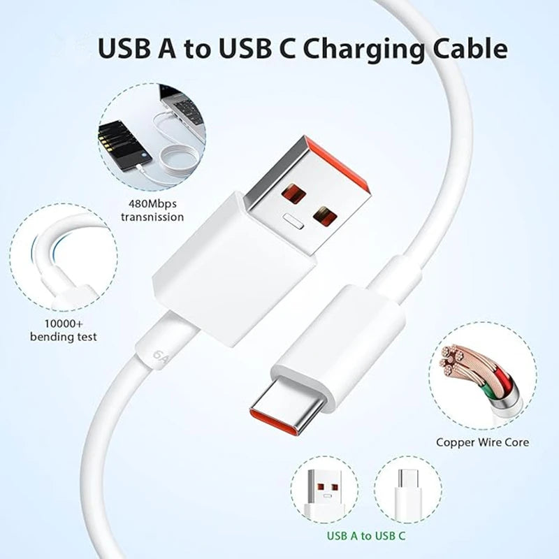90W Turbo Fast USB Charger For Xiaomi 13 14 15 Ultra 15T 17 Pro Redmi Note 14 Pro POCO F6 F7 X6 X7 Pro Type C Quick Charge Cable