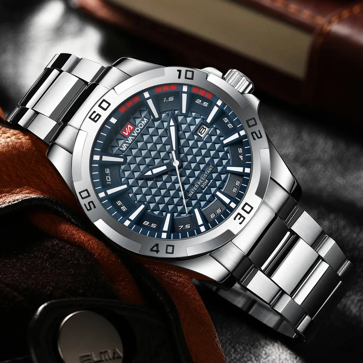 Stainless Steel Men Quartz Watch Business Fashion 45mm Calendar Clock Silver Sports 3Bar Waterproof Gift Wristatch for Men Reloj