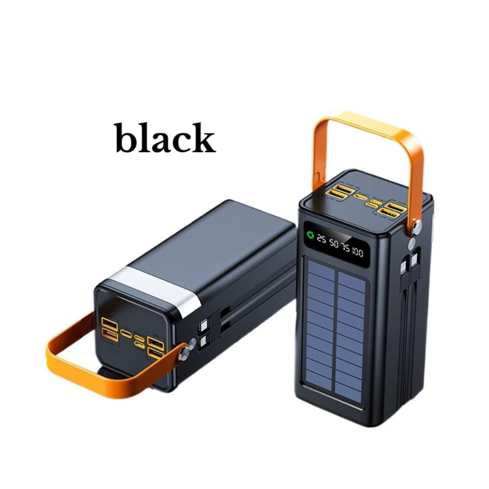 Solar Power Bank 200000mAh 120w Super Fast Charging With Four Wire External Battery Pack With Flashlight For Outdoors