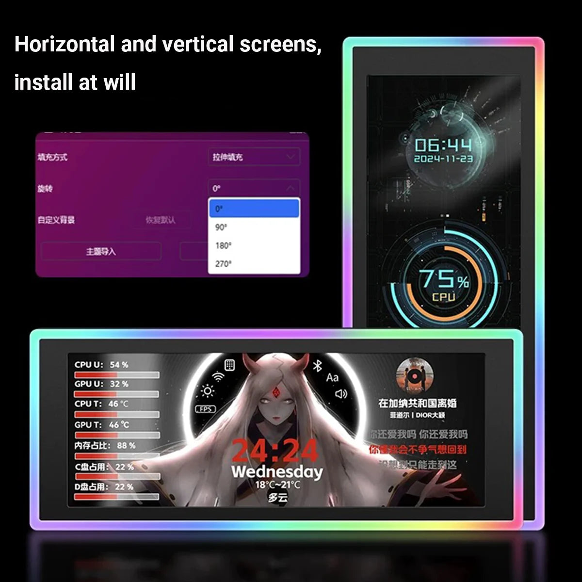 6.86-Inch Smart Secondary Screen, Customizable High-Definition Dynamic Theme Display, Small Expandable Display Side Screen