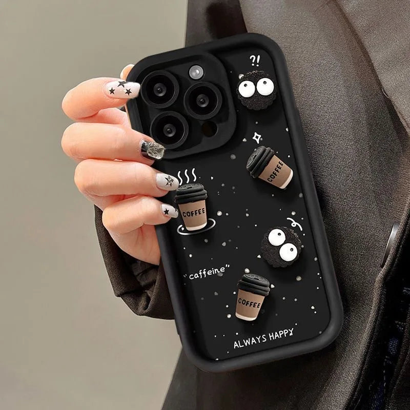 3D Coffee Toy Cartoon Multistep TPU Soft Phone Case for OPPO A60 A79 A78 A58 A38 A74 A54 A94 A76 A96 A57 A77S A15 A16 A17 A18