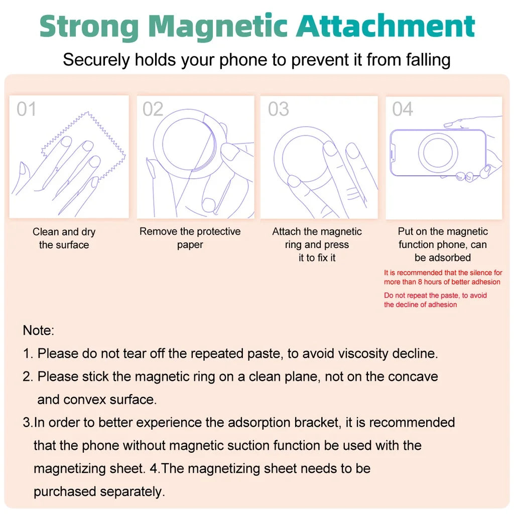 For MagSafe Magnetic Ring Holder Adhesive Strong Magnet Cellphone Wall Mount Mobile Phone Tablet Stand for IPhone 15 Pro IPad
