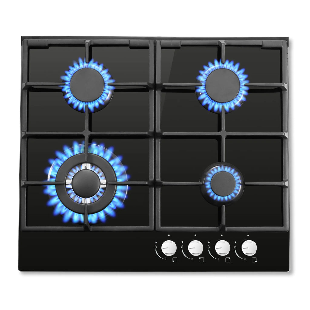 ‌58cm Gas Hob | 4 Burner Dual Fuel (NG/LPG) 8060W Auto Flame Shut-off & Tempered Glass Surface | Built-in/Freestanding 220-240V