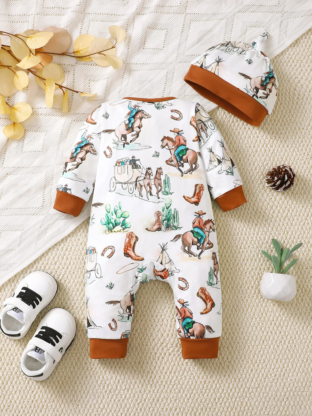 Winter Newborn Infant Baby Boys Romper Bear Print Long Sleeve Button Up Front Rompers Kids Onepiece Soft Fashion Baby  Clothing