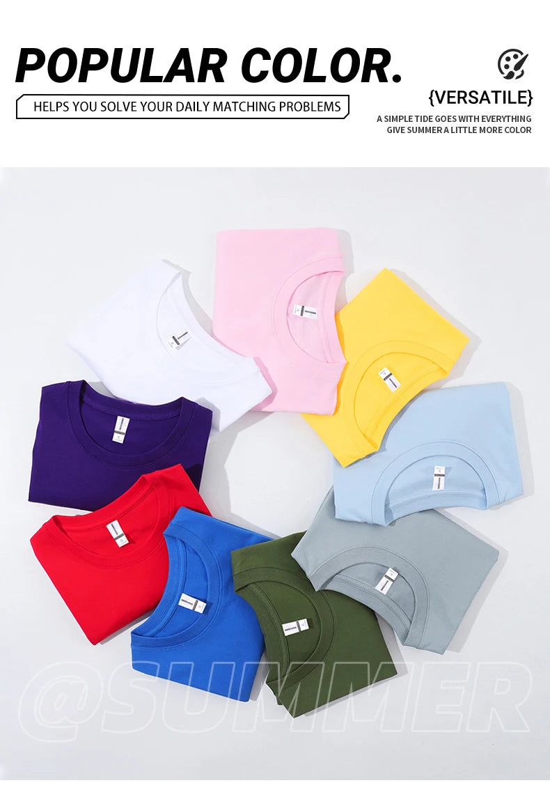 100% Cotton Solid Tshirts Men Woman Short Sleeve Fashion Brand Trend Casual Soft Clothing Tees Customized Products Summer Tops