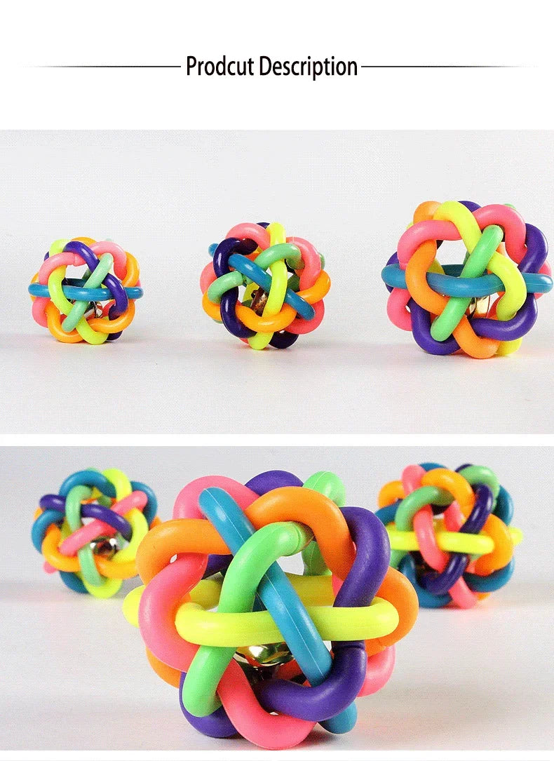 Colorful Bell Woven Toy Popular Dog Bite Resistant Rubber Pet Chewing Playing Fetching Nice Ball Puppy Toy for Large Small Dogs