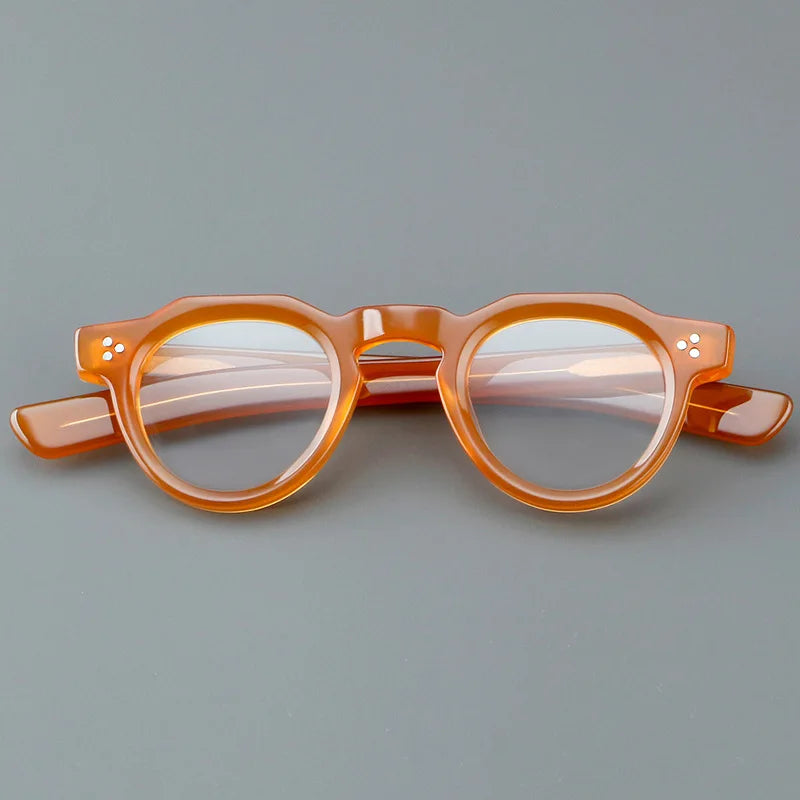57171 Vintage Round Acetate Spectacles Frame Women Fashion Rivet Optical Transparent Eyeglass Men Trend Prescription Glasses