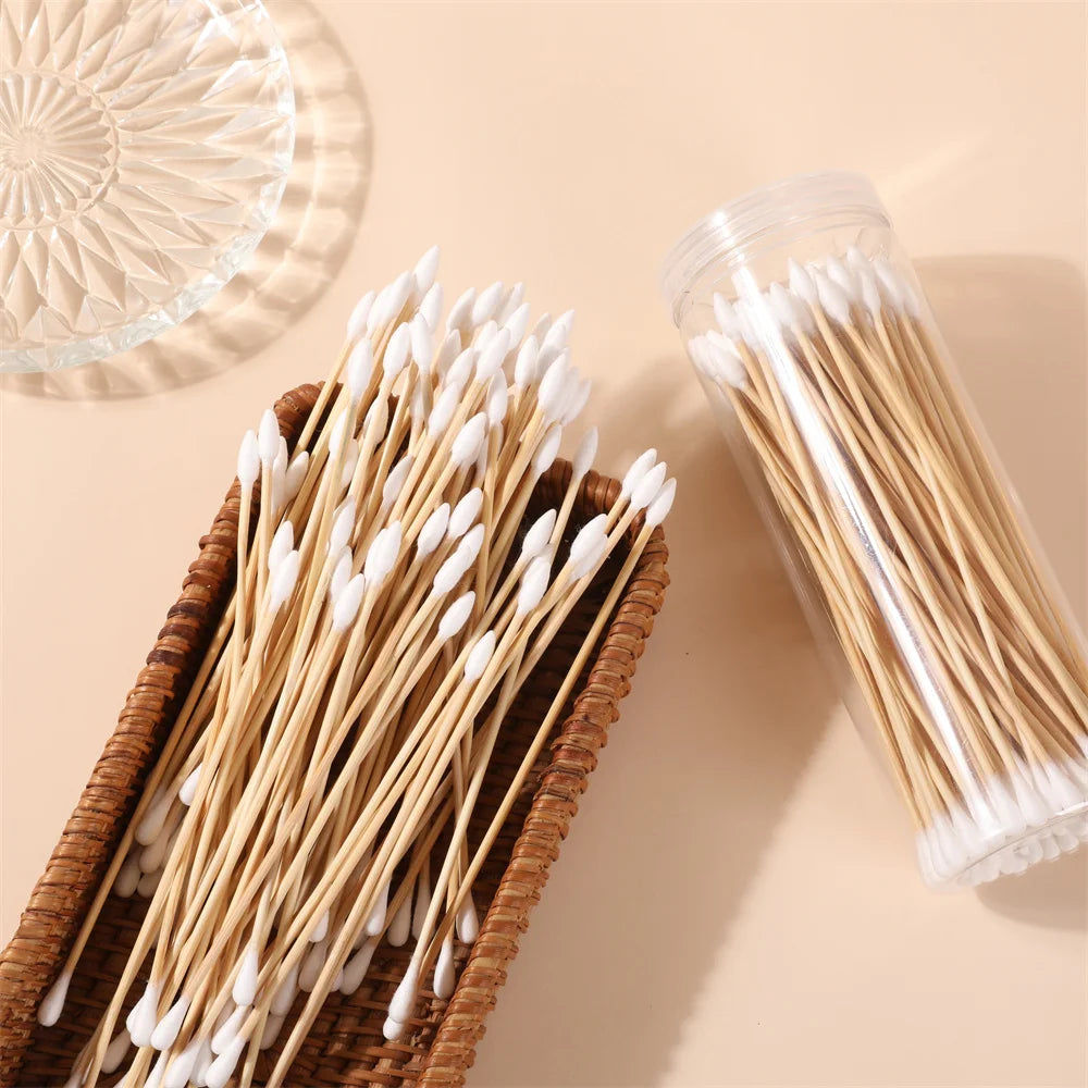 100/300/500pcs Double Pointed Cotton Swab Applicators - 6 Inch Long Cotton Swabs for Tattoo, Cleaning, Makeup & Ear Cleaning