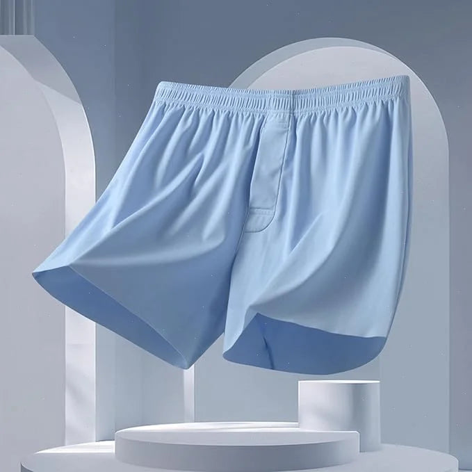 Men's Ice Silk Boxers Shorts Large Size Underwear Man Mid Waist Loose Arrow Pants Boy Home Pajamas Underpants Breathable Panties