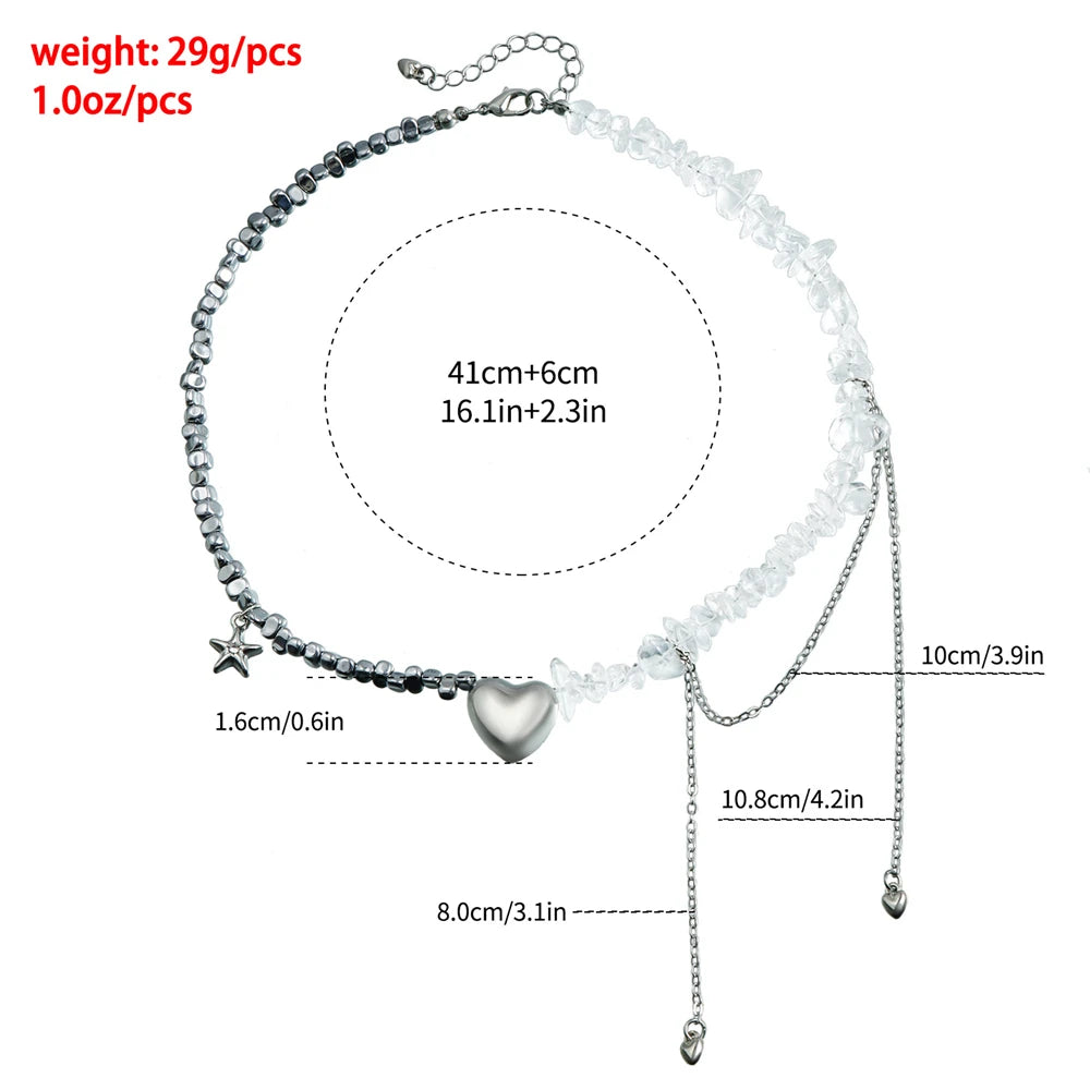 Trendy Irregular Crystal Beaded Necklace INS Style Elegant Starfish Tassel Necklace Luxury Heart Pendant Choker for Women
