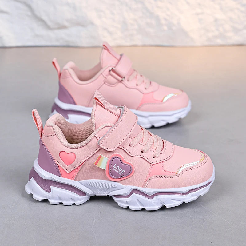 Autumn Girls Sneaker Children Leather Shoes PU Daily Kids Casual Walking Sneaker Platform Sports Tennis Sports Shoes Girl
