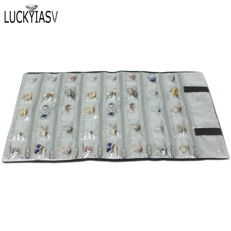 Velvet Travel Zipper Jewelry Roll Bag for Jewellery Ring Earrings Organizer Storage Bag Portable Necklace Display Cases