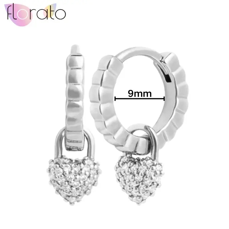 925 Sterling Silver Ear Buckle Retro Metal Heart Pendant Hoop Earrings for Women CZ Huggie Earrings Fashion Females Jewelry