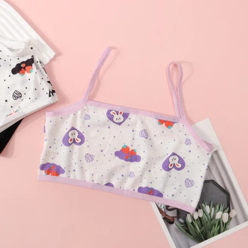 Girls' Camisole Style Bra Girls' Developmental Period Vest Cute Printed Children's Underwear Comfortable Lightweight Breathable