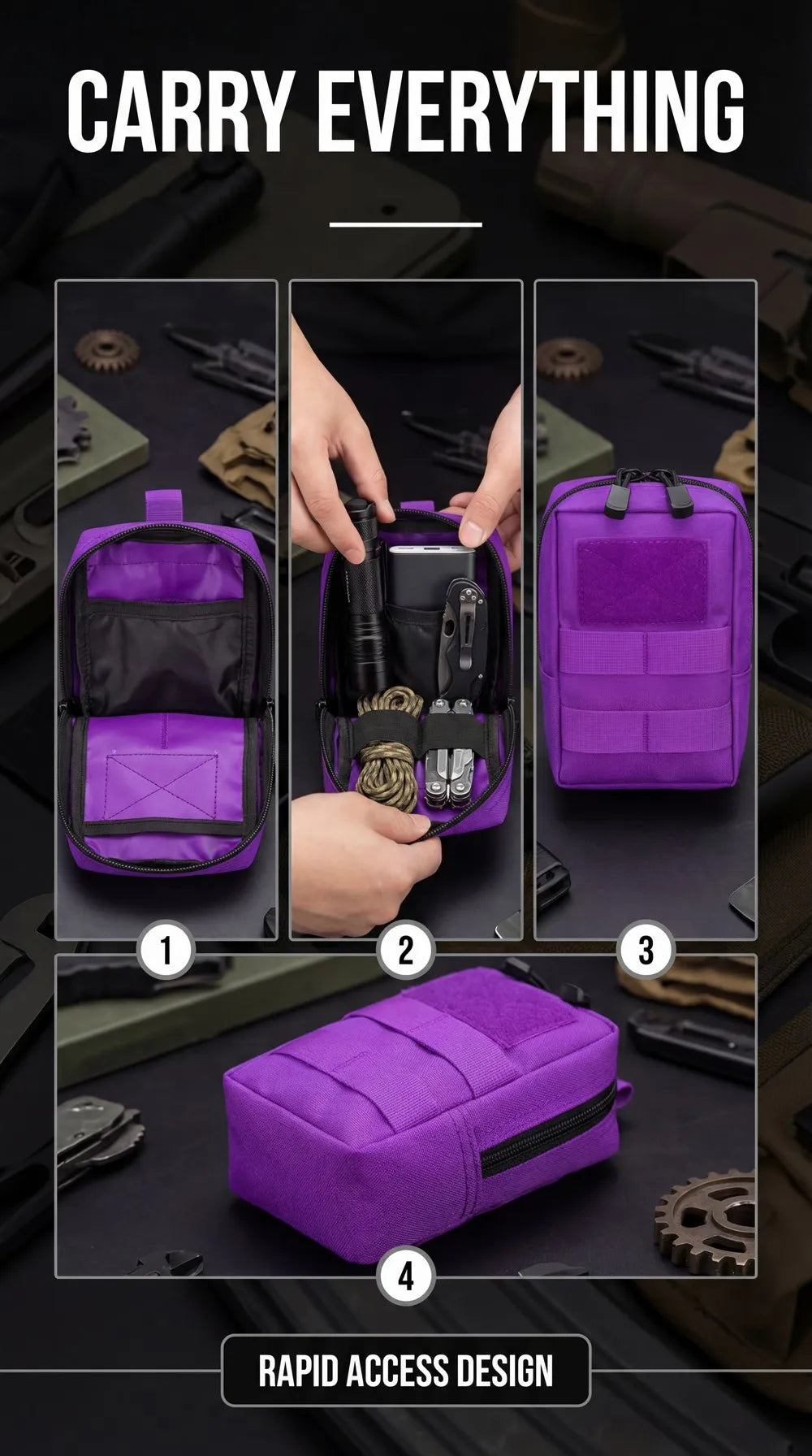 Tactical MOLLE Pouch EDC Utility First Aid Kit Bag Outdoor Waist Pack Water Resistant Nylon Gear Organizer for Hiking Camping
