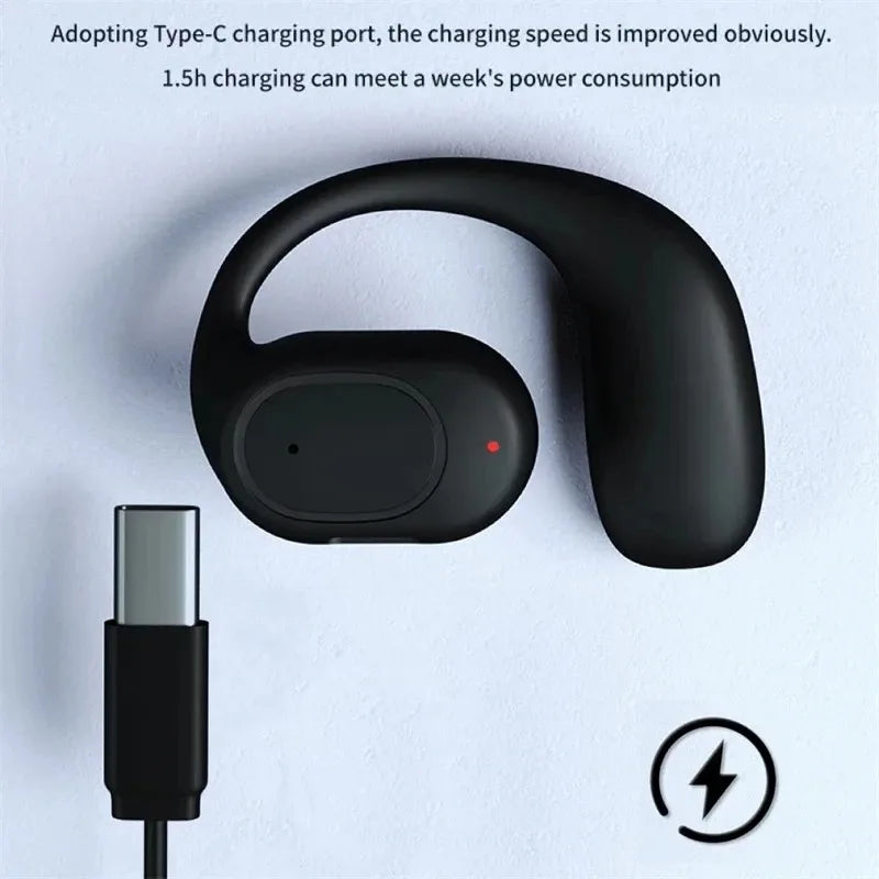 Single One Ear Hook Bone Conduction Bluetooth Headset Wireless Open Ear Headphones With Built-in Microphone Noise Canceling Hand