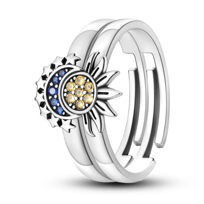 925 Silver Open Ring Sunflower Bee Star Eternal Love Jewelry Women's Wedding Gift