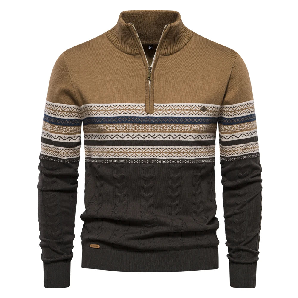 2023 New Autumn High Quality Zipper Pullers Men Warm Winter Cotton Sweaters for Men Ethnic Patterns Casual Mens Sweater