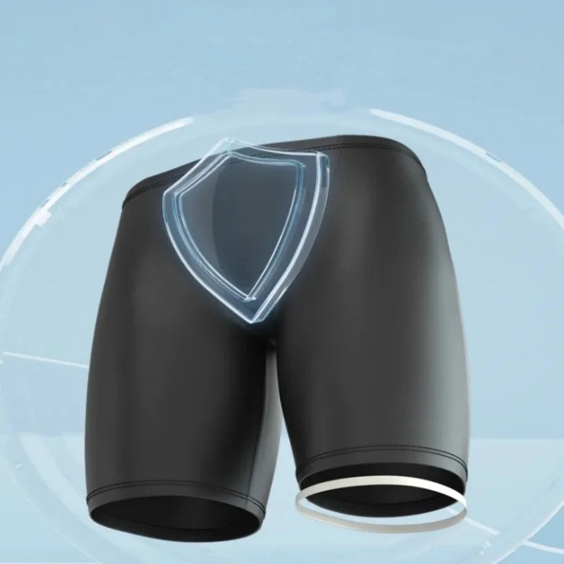 Men Boxers Shorts Silicone PU One-piece U Convex Pouch Pants Soft Elastic Panties Tight Low Waist Safety Trunks Short Waterproof