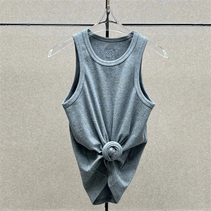 Women t-shirts New twisted flower knotted sleeveless top for summer 2025 Elastic slim pure cotton women's vest corset crop top