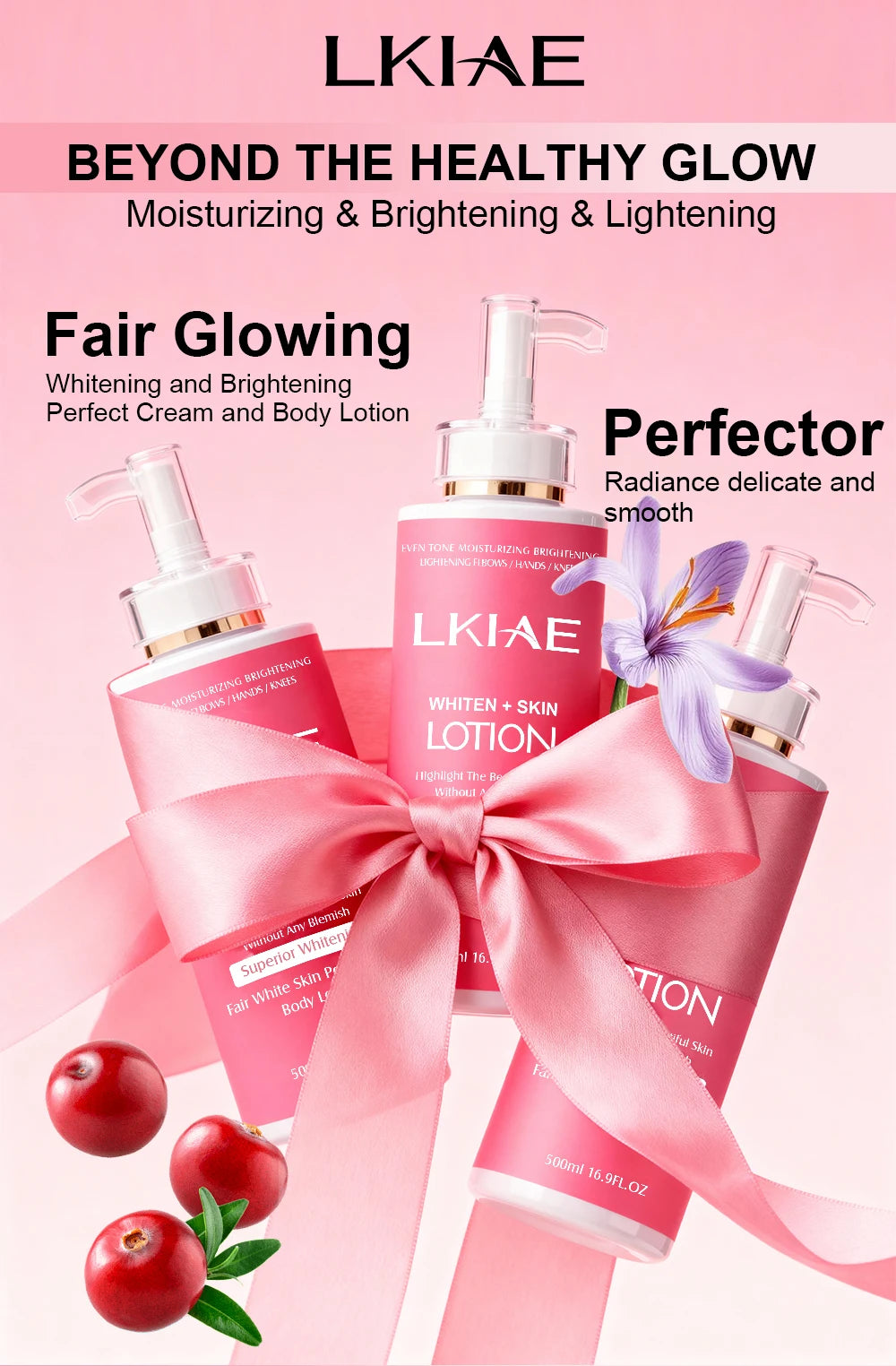 LKIAE Niacinamide Whitening Body Lotion, With Natural Rose Oil, Vitamin C, Moisturizing, Brighten, Even Skin Tone, 500ml