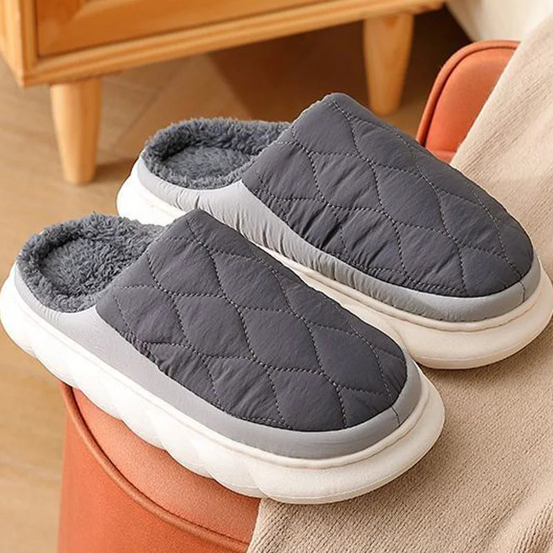 Winter Casual Men's Slippers Indoor Waterproof Home Shoes Fur Flat Warm Fashion Couples Bedroom Houseshoes Large size 48/49