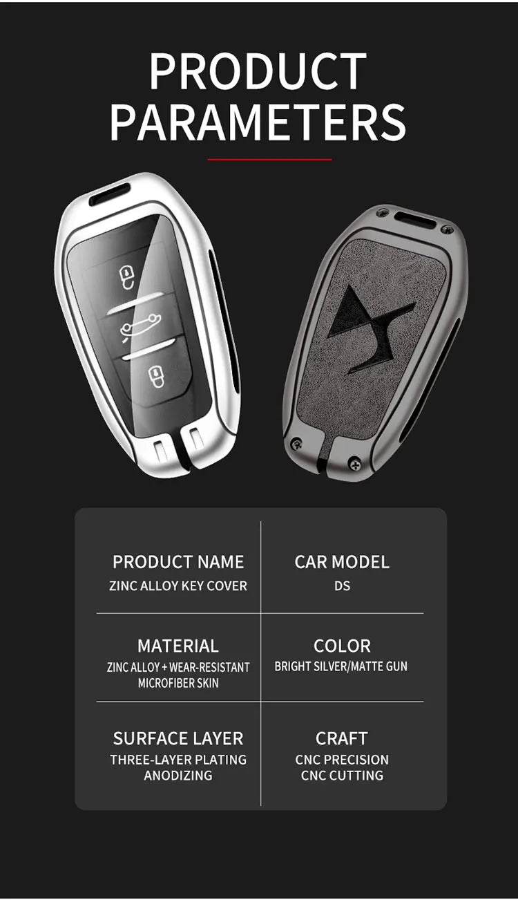 Zinc Alloy Car Key Case Cover Shell for DS DS7 DS5 DS6 DS9 New Energy DS4 Dias Protective Key Chain Bag Keyless Auto Accessories