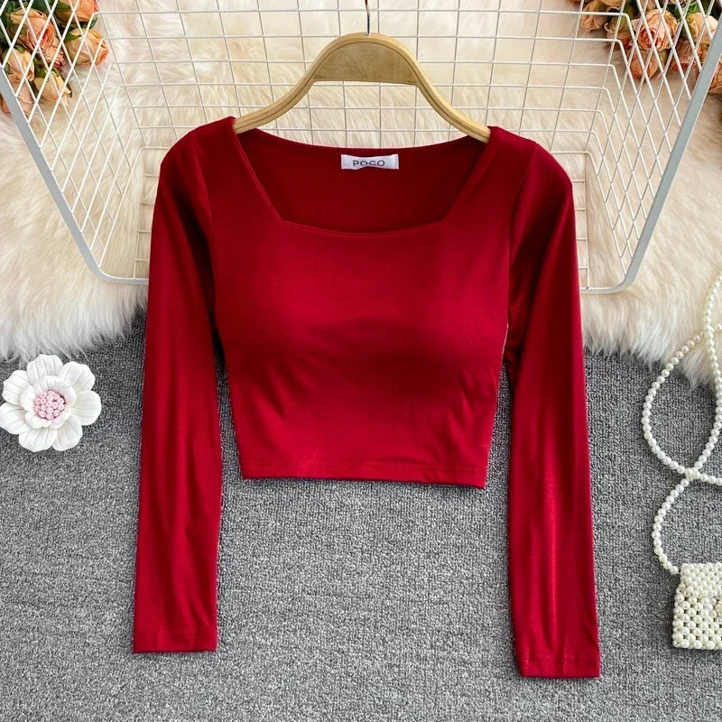 T-shirts For Women With Built In Bra T Shirts Womens Long Sleeve O-neck Tees Female Casual Korean Fashion Almighty Dropshipping