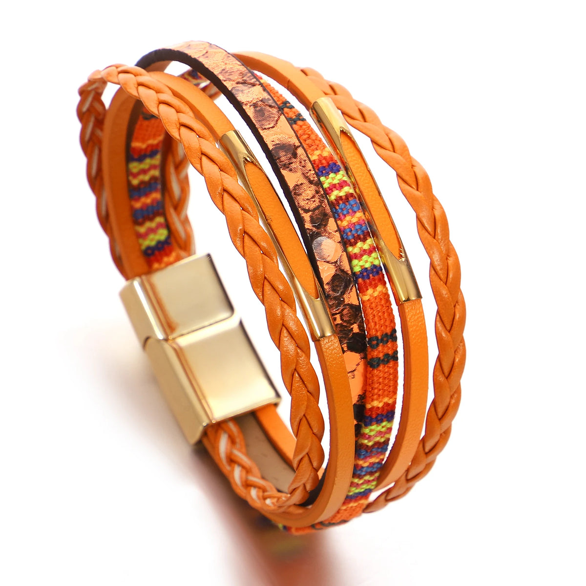 Amorcome Retro Tree of Life Orange Leather Bracelet Women Fashion Rhinestone Imitation Pearl Multi Layer Wove Bracelet Gifts