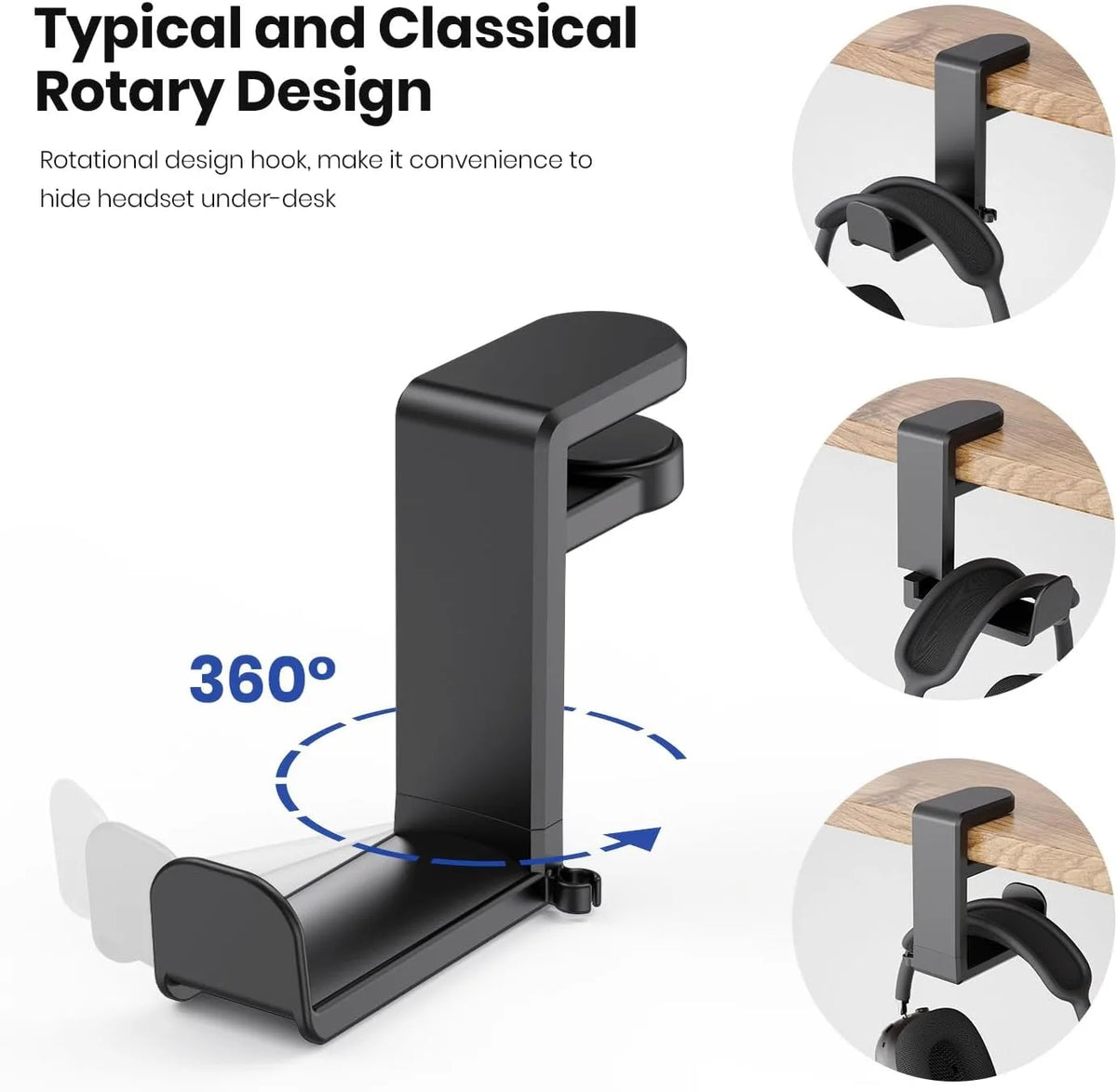 No Punch Table Clip Hook Headphone Holder 360 Degree Rotating Headphone Holder Miscellaneous Storage Hanging