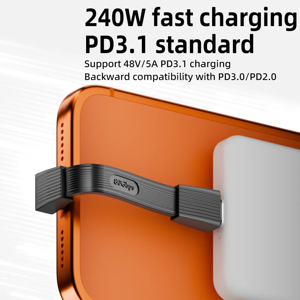 USB 4.0 Type-C to Type-C Cable 240W Fast Charging 80Gbps Data Transmission 8K60Hz Short Soft Cable Suitable for Computer Mobile