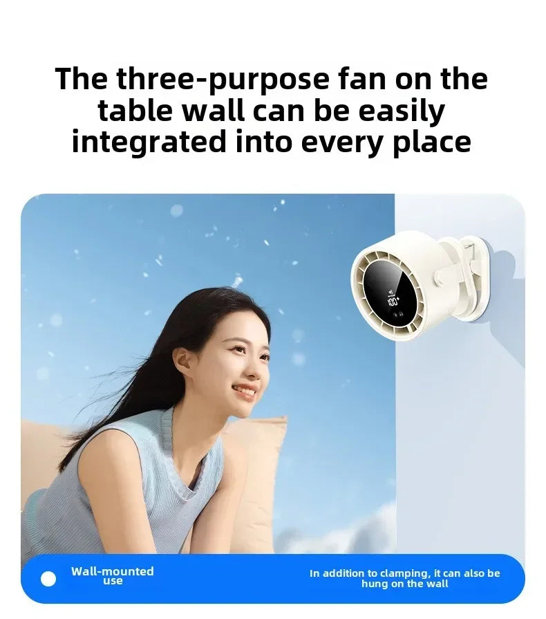 A little expert in life 100-Speed Desk Fan Clamp Fan LED Display Office Home Charge Wall-Mounted Hand-Free Fan