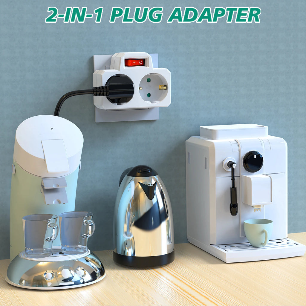 Double Plug Socket Adapter Schuko EU Conversion Plug With Switch ON/OFF German Standard Multiple Socket 3680W Extension Outlet