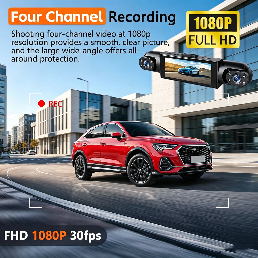 4 Channel Dash Cam 360° Car Video Recorder Black Box with Night Vision 24/7 Parking Monitor G-Sensor Loop Recording Auto Parts