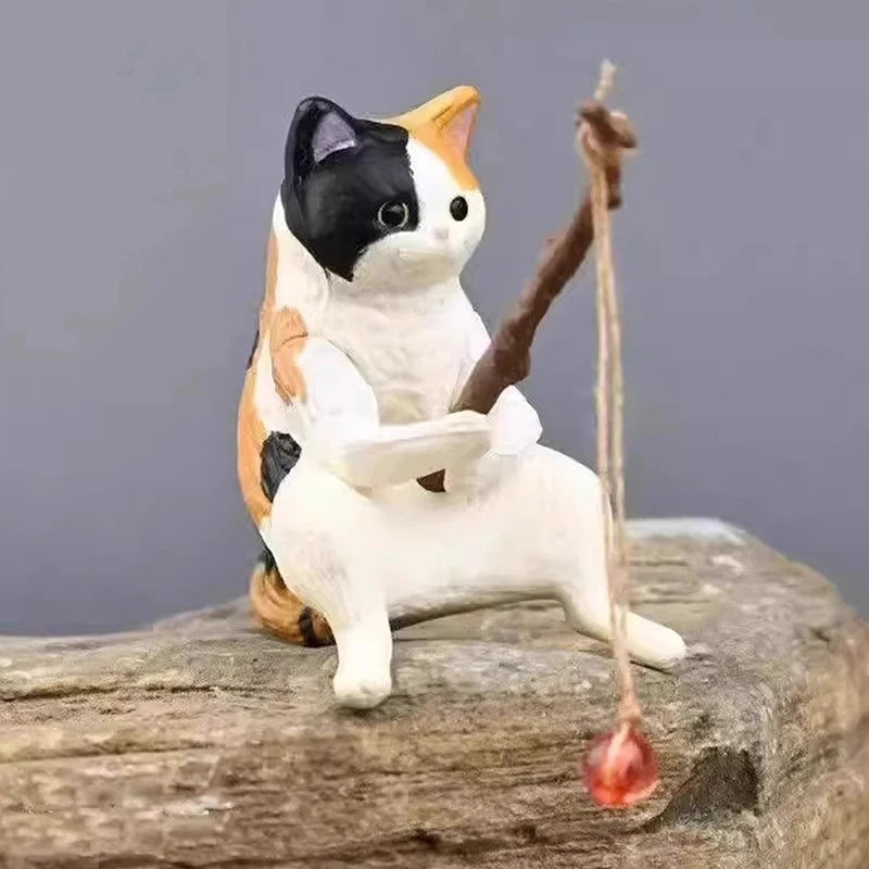 Fish Tank Fishing Cat Hanging Creative Landscape Office Ornaments Fishing Fun Mini Decorative Micro-Landscape