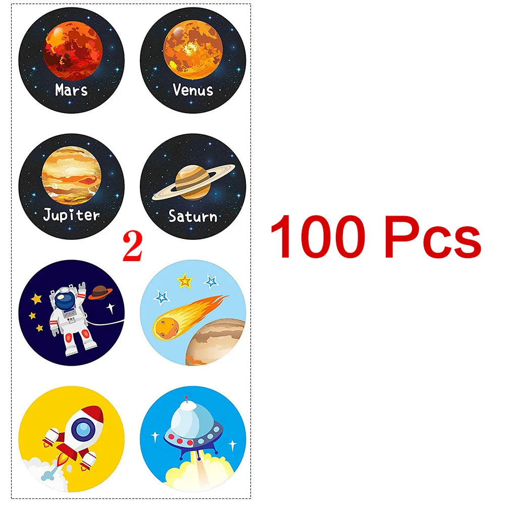 100-500 Pcs 1-1.5inch Stickers Roll Reward Student Enlightenment Label Stationery Seal Lable Space Astronaut Star