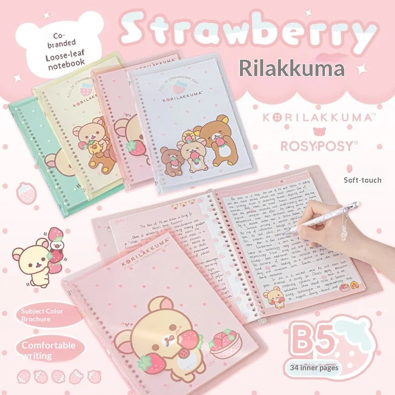 In Stocks RosyPosy Korilakkuma Loose Leaf Notebook Cute Strawberry Pattern B5 Refillable Journal For Study Office Daily Planning