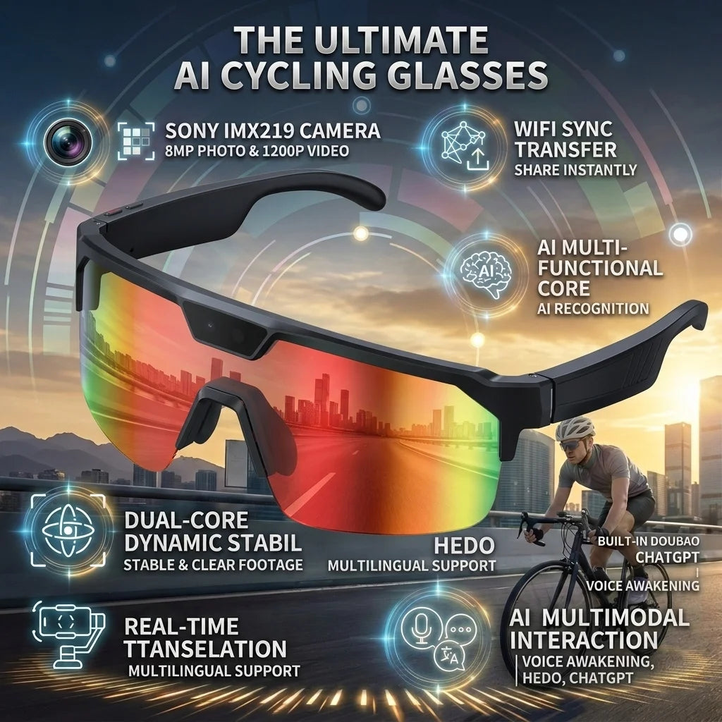 2026 New Smart Glasses Translation Travel Cycling Sports Goggles Anti Blue Light Click Take Photos Videos Smartglasses Outdoor