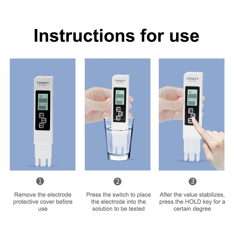1PC White Digital Water Quality Tester TDS EC Meter Range 0 To 9990 Multifunction Water Purity Temperature TEMP PPM Tester〔YY24〕
