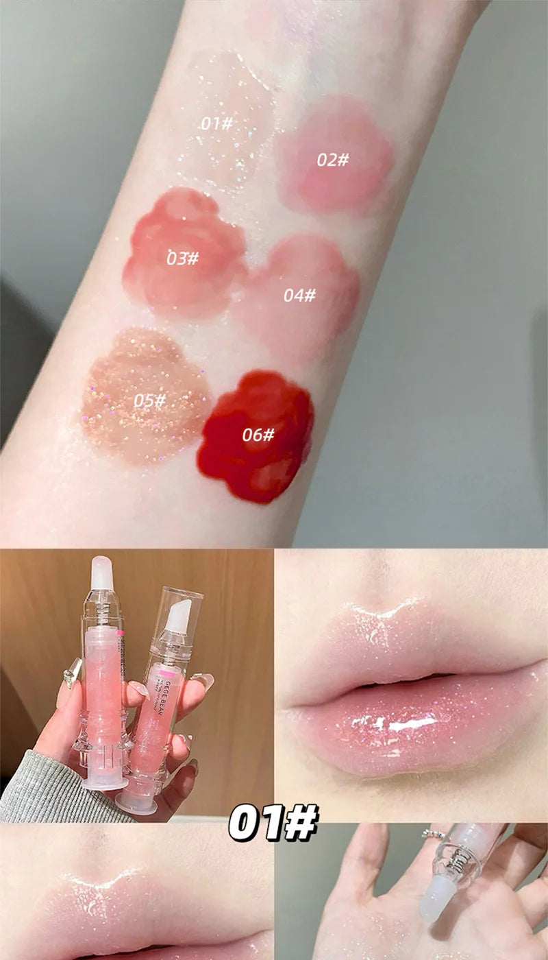 Gege Bear Ice Beet Lip Gloss Essence Honey, Pressed Type Lip Gloss, Balm Smooth, Rich Atmosphere, Explosion, Glitter, Transparent, Watery and Ice, Perfectly Lips, Korean Women's Essentials